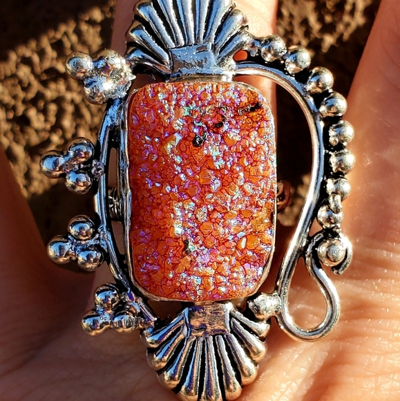 New Unique Titanium Druzy 925 Silver Ring. - Picture 10 of 16